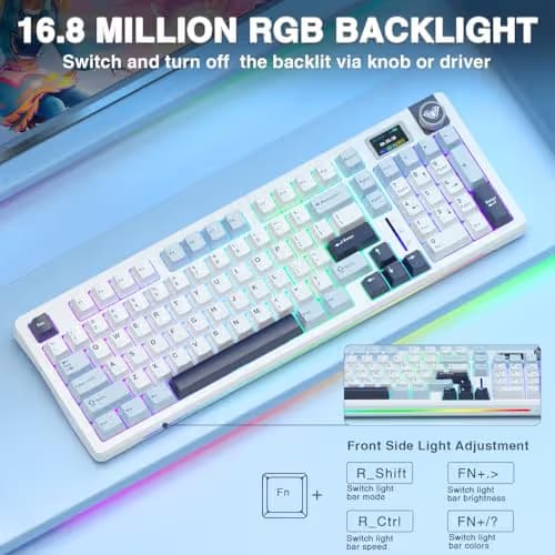 AULA S98 Pro Wireless Mechanical Keyboard,Smart Screen & Knob,Tri-Mode BT5.0/USB-C/2.4GHz Creamy Keyboard,Pre-lubed Linear Switches,Hot Swappable RGB Backlit Computer Gaming Keyboards image