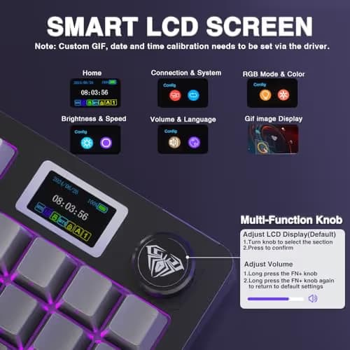 AULA S98 Pro Wireless Mechanical Keyboard with Screen & Knob,2.4GHz/USB-C/BT5.0 Hot Swappable Creamy Keyboard,Pre-lubed Linear Switches,Side Printed PBT Keycaps,RGB Backlit Gaming Keyboards image