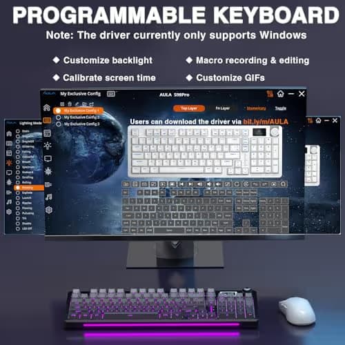 AULA S98 Pro Wireless Mechanical Keyboard with Screen & Knob,2.4GHz/USB-C/BT5.0 Hot Swappable Creamy Keyboard,Pre-lubed Linear Switches,Side Printed PBT Keycaps,RGB Backlit Gaming Keyboards image