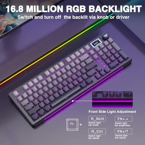 AULA S98 Pro Wireless Mechanical Keyboard with Screen & Knob,2.4GHz/USB-C/BT5.0 Hot Swappable Creamy Keyboard,Pre-lubed Linear Switches,Side Printed PBT Keycaps,RGB Backlit Gaming Keyboards image