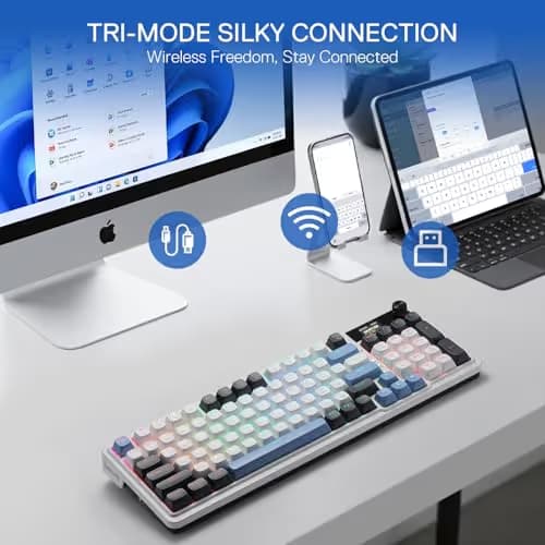 Redragon K719 Wireless Gasket Gaming Keyboard w/Hype Screen & Knob, 95 Keys Mechanical Keyboard, Easy-Control 1.14’’ TFT Info Display, 5-Layer Noise Dampener, Round PBT Keycaps, Mint Mambo Switch image