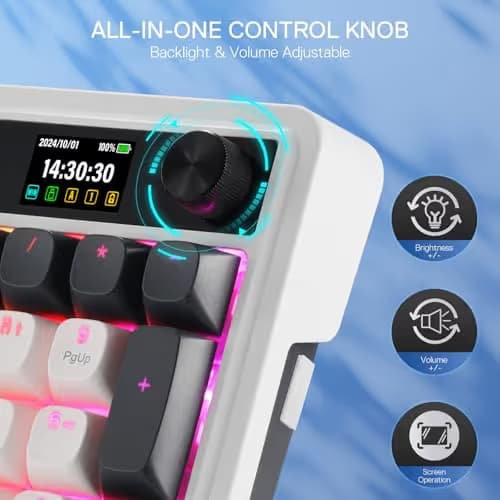 Redragon K719 Wireless Gasket Gaming Keyboard w/Hype Screen & Knob, 95 Keys Mechanical Keyboard, Easy-Control 1.14’’ TFT Info Display, 5-Layer Noise Dampener, Round PBT Keycaps, Mint Mambo Switch image