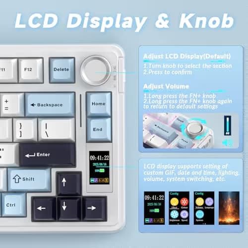 AULA S75 PRO Wireless Mechanical Keyboard with Screen&Knob, 75% Hot Swappable Gaming Keyboard with Pre-lubed Switches, RGB Backlit, PBT Keycaps Creamy Sounding Pc Gaming Keyboards image