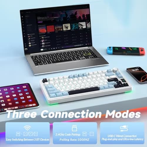 AULA S75 PRO Wireless Mechanical Keyboard with Screen&Knob, 75% Hot Swappable Gaming Keyboard with Pre-lubed Switches, RGB Backlit, PBT Keycaps Creamy Sounding Pc Gaming Keyboards image