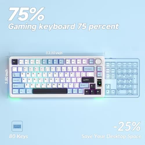 AULA S75 PRO Wireless Mechanical Keyboard with Screen&Knob, 75% Hot Swappable Gaming Keyboard with Pre-lubed Switches, RGB Backlit, PBT Keycaps Creamy Sounding Pc Gaming Keyboards image