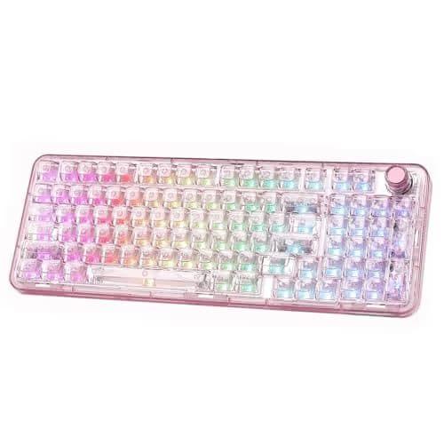 YUNZII X98 QMK/VIA Wireless Mechanical Gaming Keyboard with Knob,Tri-Mode BT5.0/USB-C/2.4GHz Hot Swappable Keyboard,Pre-lubed Switches Gasket Mount RGB Backlit for Wins/Mac (Pink, Crystal Switch) main image