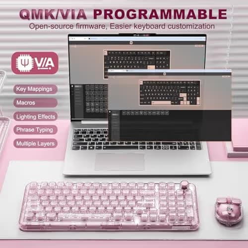 YUNZII X98 QMK/VIA Wireless Mechanical Gaming Keyboard with Knob,Tri-Mode BT5.0/USB-C/2.4GHz Hot Swappable Keyboard,Pre-lubed Switches Gasket Mount RGB Backlit for Wins/Mac (Pink, Crystal Switch) image