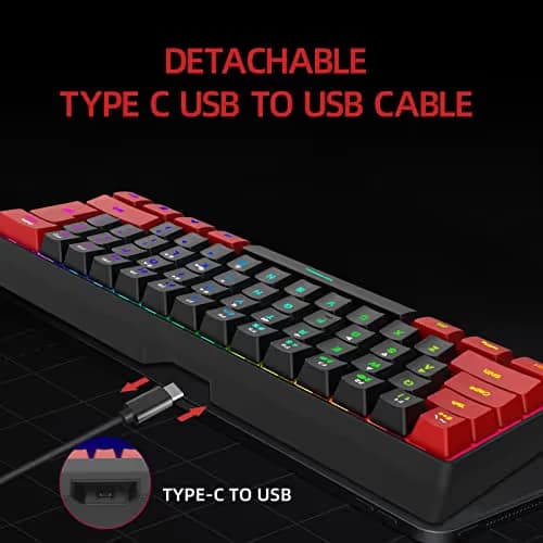 Snpurdiri 60% Wired Gaming Keyboard, Ultra-Compact RGB Backlit Small Gaming Keyboard for PC Computer Gamer (Red and Black) image