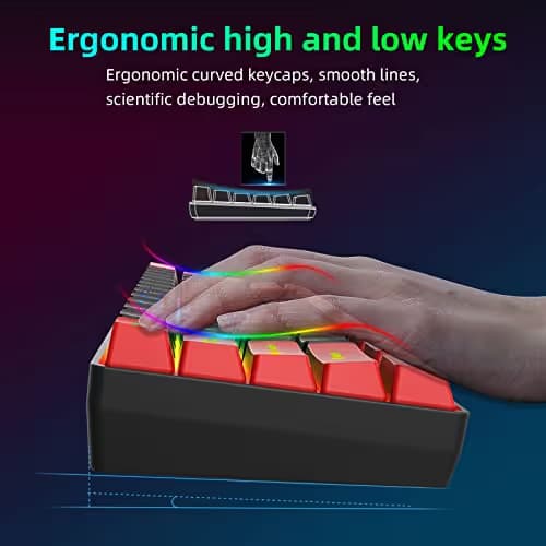 Snpurdiri 60% Wired Gaming Keyboard, Ultra-Compact RGB Backlit Small Gaming Keyboard for PC Computer Gamer (Red and Black) image