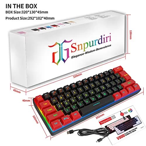 Snpurdiri 60% Wired Gaming Keyboard, Ultra-Compact RGB Backlit Small Gaming Keyboard for PC Computer Gamer (Red and Black) image