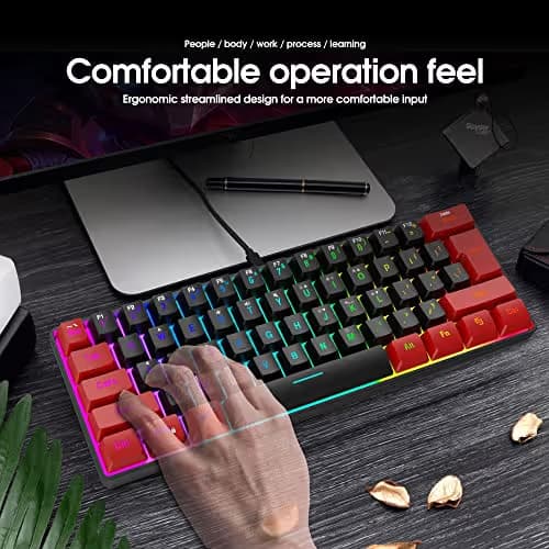 Snpurdiri 60% Wired Gaming Keyboard, Ultra-Compact RGB Backlit Small Gaming Keyboard for PC Computer Gamer (Red and Black) image