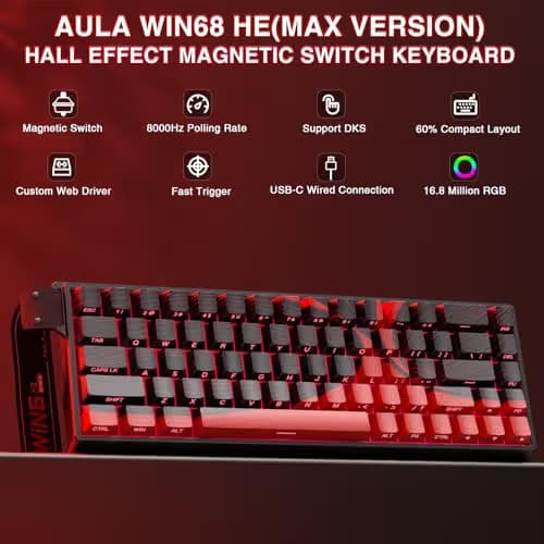 AULA WIN68 HE MAX - Hall Effect Gaming Keyboard with Magnetic Switch, Adjustable Actuation Fast Trigger Mode, 8KHz Polling Rate, RGB Backlit Wired Mechanical Gaming Keyboard 60 Percent Compact Design image