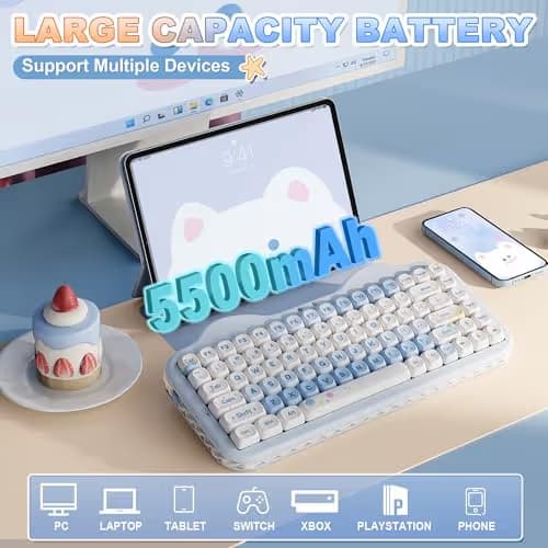 YUNZII C75 Wireless Mechanical Keyboard,75% Layout, Hot-Swappable NKRO,BT5.0/2.4G/USB-C Mode,Dye-Sub PBT MOA Keycaps,RGB Gasket Mount,Cute Cake Design for Mac/Win/Gaming (Blue, Candy Switch) image