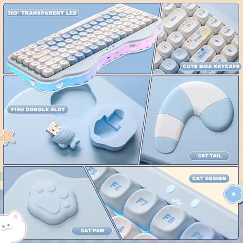 YUNZII C75 Wireless Mechanical Keyboard,75% Layout, Hot-Swappable NKRO,BT5.0/2.4G/USB-C Mode,Dye-Sub PBT MOA Keycaps,RGB Gasket Mount,Cute Cake Design for Mac/Win/Gaming (Blue, Candy Switch) image