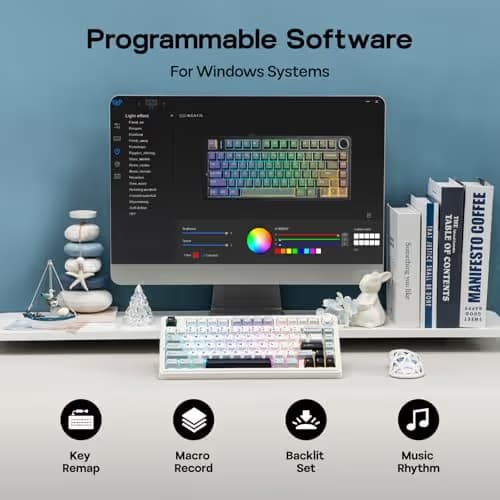 EPOMAKER x Aula F75 Gasket Mechanical Keyboard, 75% Wireless Hot Swappable Gaming Keyboard with Five-Layer Padding&Knob, BT/2.4GHz/USB-C, RGB (Light Blue, Ice Vein Switch) image