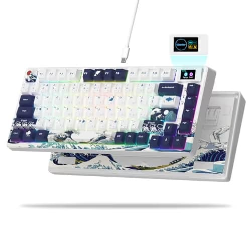 Womier SK80 75% Keyboard with Color Multimedia Display Mechanical Gaming Keyboard, Wired Hot Swappable Gasket Mount RGB Custom Key Board, Pre-lubed Stabilizer for Mac/Win, White Kanagawa image