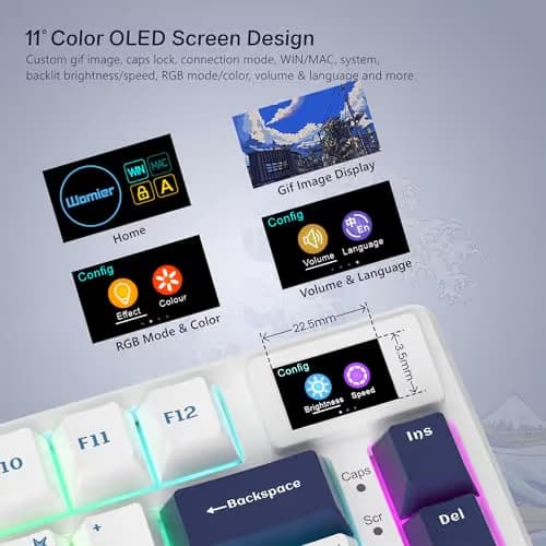 Womier SK80 75% Keyboard with Color Multimedia Display Mechanical Gaming Keyboard, Wired Hot Swappable Gasket Mount RGB Custom Key Board, Pre-lubed Stabilizer for Mac/Win, White Kanagawa image