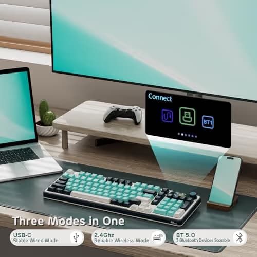 RK ROYAL KLUDGE S98 Mechanical Keyboard w/Smart Display & Knob, Top Mount 96% Wireless Mechanical Keyboard BT/2.4G/USB-C, Hot Swappable, Software Support, Creamy Sounding, 98 Keys image