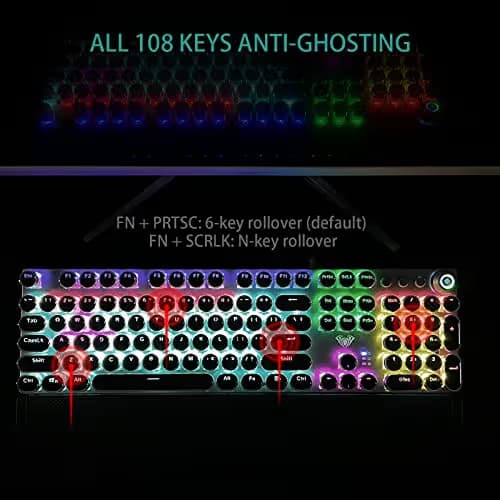 AULA F2088 Typewriter Style Mechanical Gaming Keyboard Wired,Blue Switches,Rainbow LED Backlit,Removable Wrist Rest,Media Control Knob,Retro Punk Round Keycaps,USB Wired Computer Keyboard image