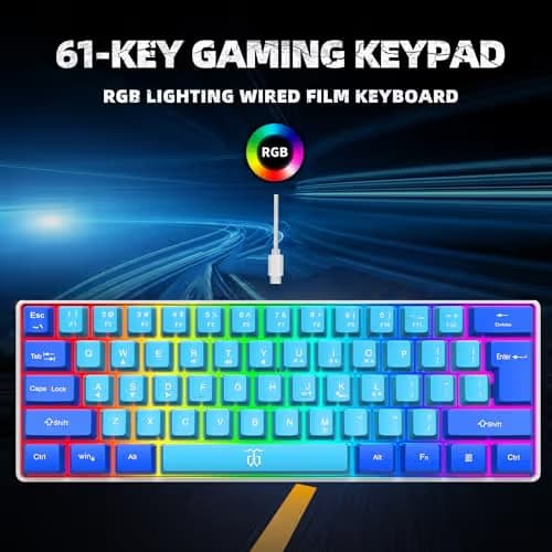 Snpurdiri 60% Wired Gaming Keyboard, RGB Ultra-Compact Mini Keyboard, Waterproof Mechanical Feeling Small Keyboard for PC/Mac Gamer, Typist, Travel, Easy to Carry on Business Trip (Blue-Wathet) image