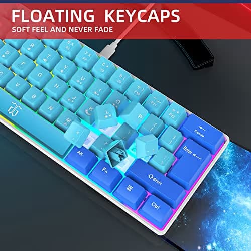 Snpurdiri 60% Wired Gaming Keyboard, RGB Ultra-Compact Mini Keyboard, Waterproof Mechanical Feeling Small Keyboard for PC/Mac Gamer, Typist, Travel, Easy to Carry on Business Trip (Blue-Wathet) image