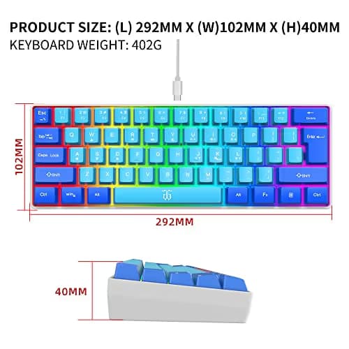 Snpurdiri 60% Wired Gaming Keyboard, RGB Ultra-Compact Mini Keyboard, Waterproof Mechanical Feeling Small Keyboard for PC/Mac Gamer, Typist, Travel, Easy to Carry on Business Trip (Blue-Wathet) image