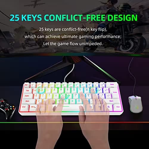Snpurdiri 60% Wired Gaming Keyboard, 61 Keys RGB Backlit Wrist Rest Ultra-Compact Mini Waterproof Keyboard for PC Computer Gamer (White) image