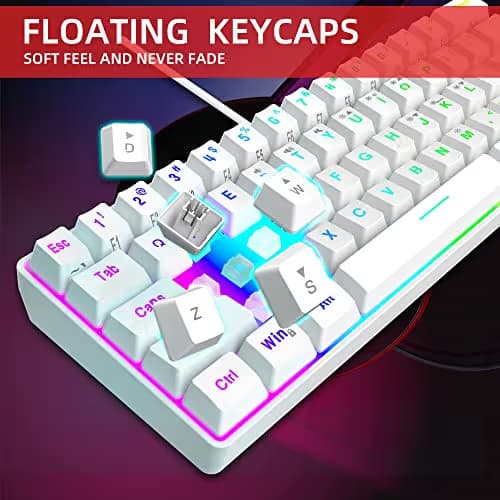 Snpurdiri 60% Wired Gaming Keyboard, 61 Keys RGB Backlit Wrist Rest Ultra-Compact Mini Waterproof Keyboard for PC Computer Gamer (White) image