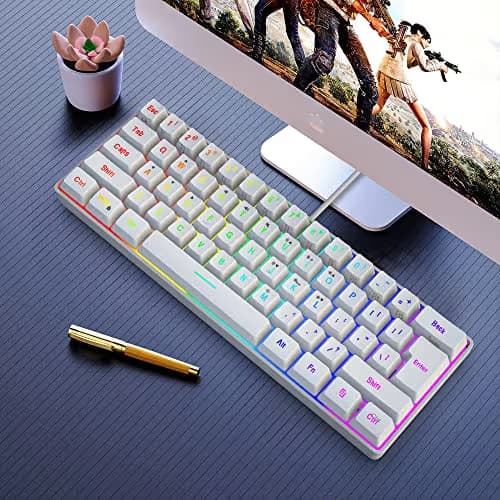 Snpurdiri 60% Wired Gaming Keyboard, 61 Keys RGB Backlit Wrist Rest Ultra-Compact Mini Waterproof Keyboard for PC Computer Gamer (White) image