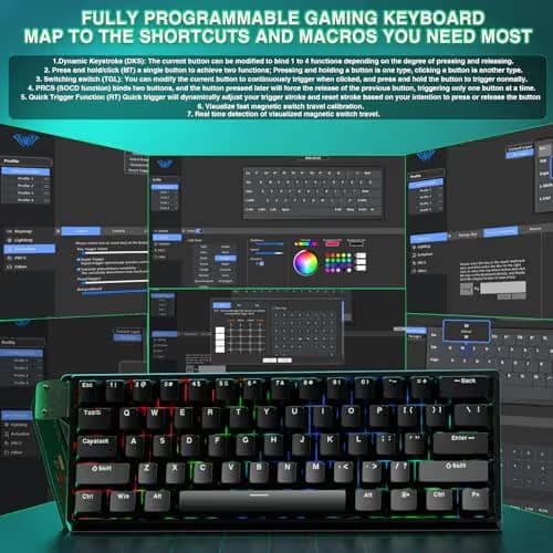 Aula WIN60 HE - 60% Mechanical Gaming Keyboard Wired, Magnetic Switch Hot Swappable, Adjustable Actuation Rapid Trigger Mode, 8000 Hz Polling Rate, RGB Small Keyboard 60 Percent Compact Design for PC image