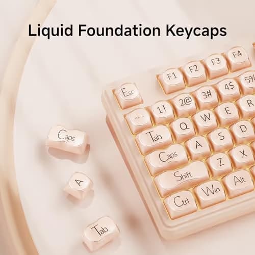 EWEADN V102 Wired Keyboard, 98 Keys Creamy Gaming Keyboard with Number Pad, Display Screen & Media Knob RGB Silent Wired Cute Computer Keyboard for Laptop PC Gamer - Cream Pink image