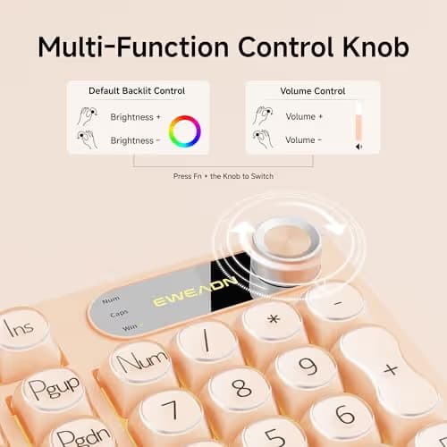 EWEADN V102 Wired Keyboard, 98 Keys Creamy Gaming Keyboard with Number Pad, Display Screen & Media Knob RGB Silent Wired Cute Computer Keyboard for Laptop PC Gamer - Cream Pink image