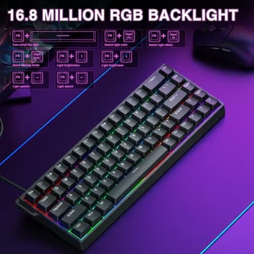 AULA WIN68 HE Mechanical Gaming Keyboard 60%, Hall Effect Magnetic Switch, Fast Trigger Mode Adjustable Actuation, 8000Hz Polling Rate, RGB Backlit, Wired Black Keyboard for Laptop/PC Gamer image