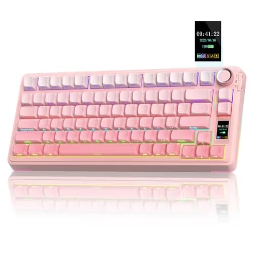 AULA S75 PRO Wireless Mechanical Keyboard with Screen&Knob, Tri-Mode Hot Swappable Gaming Keyboard 75%, Pre-lubed Switches, RGB Backlit, Side Printed PBT Keycaps, Creamy Sounding Pink Keyboards image