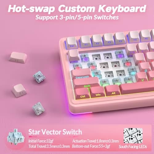 AULA S75 PRO Wireless Mechanical Keyboard with Screen&Knob, Tri-Mode Hot Swappable Gaming Keyboard 75%, Pre-lubed Switches, RGB Backlit, Side Printed PBT Keycaps, Creamy Sounding Pink Keyboards image