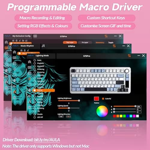 AULA S75 PRO Wireless Mechanical Keyboard with Screen&Knob, Tri-Mode Hot Swappable Gaming Keyboard 75%, Pre-lubed Switches, RGB Backlit, Side Printed PBT Keycaps, Creamy Sounding Pink Keyboards image