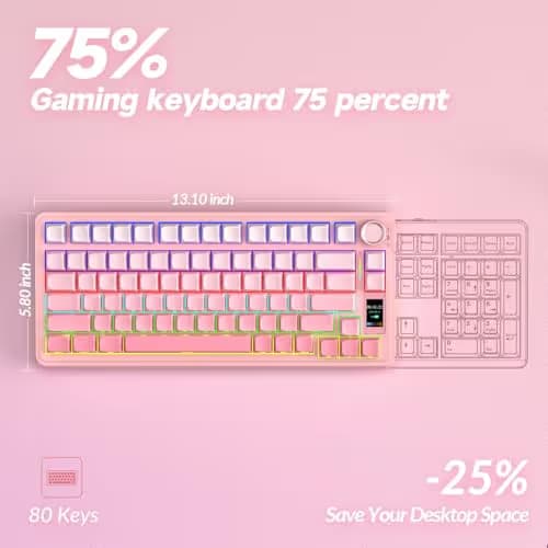AULA S75 PRO Wireless Mechanical Keyboard with Screen&Knob, Tri-Mode Hot Swappable Gaming Keyboard 75%, Pre-lubed Switches, RGB Backlit, Side Printed PBT Keycaps, Creamy Sounding Pink Keyboards image