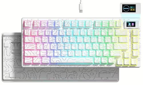 Womier SK80 75% Percent Keyboard Gaming with Color Multimedia Display Mechanical Keyboard Topographic, Hot Swappable Gasket Mount RGB Creamy Key Board Pre-lubed POM Switch for Mac/Win,White main image