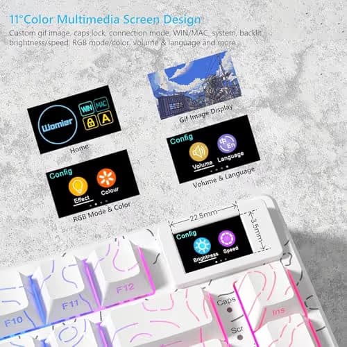 Womier SK80 75% Percent Keyboard Gaming with Color Multimedia Display Mechanical Keyboard Topographic, Hot Swappable Gasket Mount RGB Creamy Key Board Pre-lubed POM Switch for Mac/Win,White image