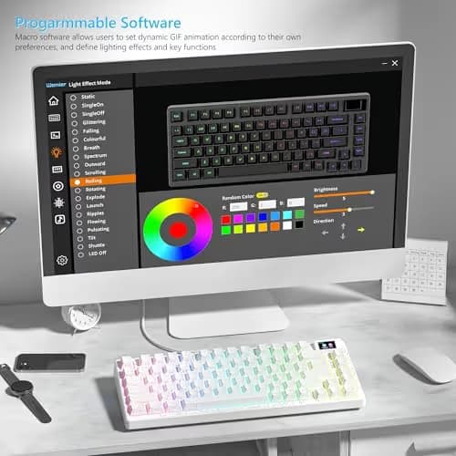 Womier SK80 75% Percent Keyboard Gaming with Color Multimedia Display Mechanical Keyboard Topographic, Hot Swappable Gasket Mount RGB Creamy Key Board Pre-lubed POM Switch for Mac/Win,White image