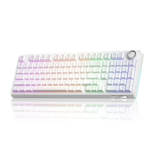 SOLAKAKA KI99 Pro 96% Wireless Mechanical Keyboard, RGB Gaming Keyboard, Hot-Swappable Pre-Lubed Switches, Gasket Structure Creamy Keyboards (Contour-Style White, Non-Silent Version) image