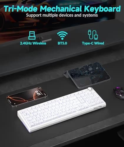 SOLAKAKA KI99 Pro 96% Wireless Mechanical Keyboard, RGB Gaming Keyboard, Hot-Swappable Pre-Lubed Switches, Gasket Structure Creamy Keyboards (Contour-Style White, Non-Silent Version) image