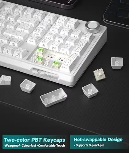 SOLAKAKA KI99 Pro 96% Wireless Mechanical Keyboard, RGB Gaming Keyboard, Hot-Swappable Pre-Lubed Switches, Gasket Structure Creamy Keyboards (Contour-Style White, Non-Silent Version) image