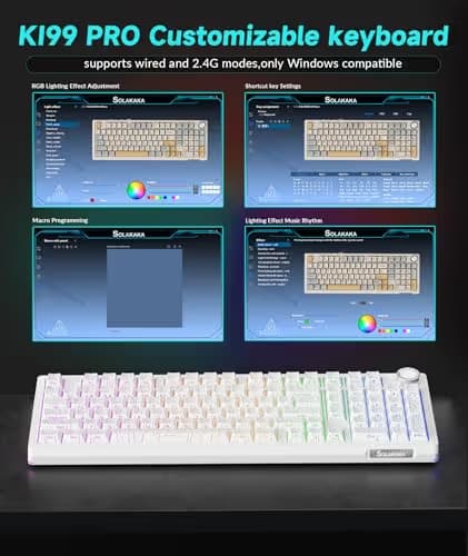 SOLAKAKA KI99 Pro 96% Wireless Mechanical Keyboard, RGB Gaming Keyboard, Hot-Swappable Pre-Lubed Switches, Gasket Structure Creamy Keyboards (Contour-Style White, Non-Silent Version) image