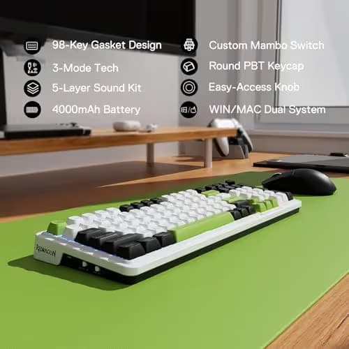 Redragon K686 PRO 98 Keys Wireless Gasket RGB Gaming Keyboard, 3-Mode PBT Mechanical Keyboard w/Hot-Swap Socket, Dedicated Knob Control & 5-Layer Noise Dampening, Custom Linear Switch image