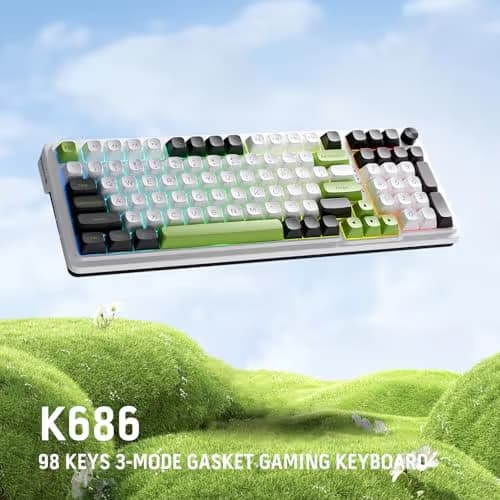 Redragon K686 PRO 98 Keys Wireless Gasket RGB Gaming Keyboard, 3-Mode PBT Mechanical Keyboard w/Hot-Swap Socket, Dedicated Knob Control & 5-Layer Noise Dampening, Custom Linear Switch image