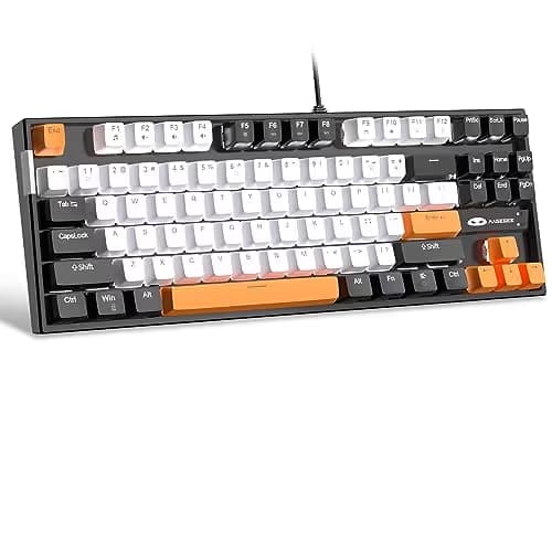 MageGee 75% Mechanical Gaming Keyboard, Yellow Switch, LED White Backlit, 87 Keys Compact TKL Wired Computer Keyboards for Windows Laptop PC Gamer - White/Black image