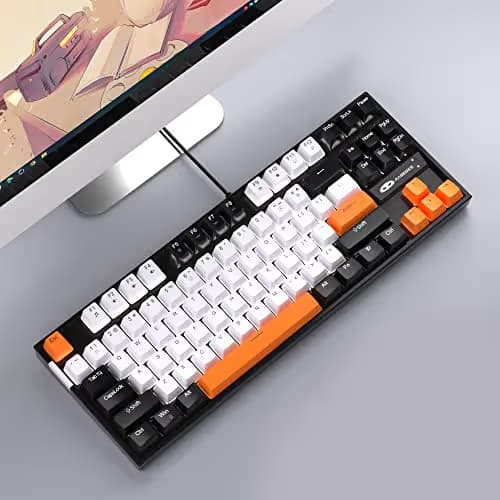 MageGee 75% Mechanical Gaming Keyboard, Yellow Switch, LED White Backlit, 87 Keys Compact TKL Wired Computer Keyboards for Windows Laptop PC Gamer - White/Black image