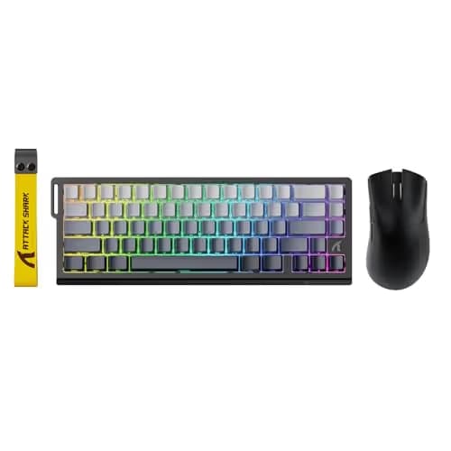 ATTACK SHARK X68 HE Wired Rapid Trigger Mechanical Gaming Keyboard and R1 Mouse with Adjustable Actuation,Coiled Cable,USB C/2.4Ghz Wireless/BT Ultralight 18K DPI Mice for Esport PC Gamer(Moonlight) main image