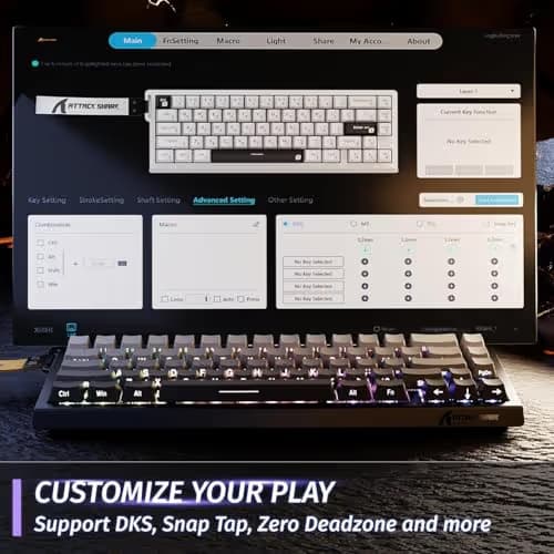 ATTACK SHARK X68 HE Wired Rapid Trigger Mechanical Gaming Keyboard and R1 Mouse with Adjustable Actuation,Coiled Cable,USB C/2.4Ghz Wireless/BT Ultralight 18K DPI Mice for Esport PC Gamer(Moonlight) image